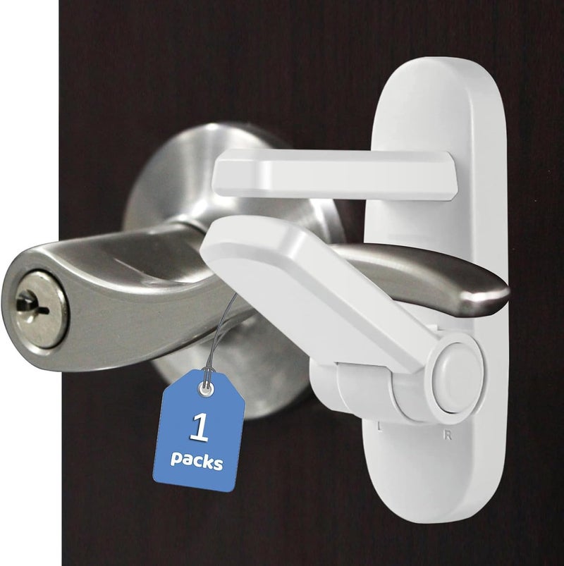 PENMAMA Childproof Door Lever Lock Baby safety locks for doors (1 Pack) Improved door safety for kids, 3M Adhesive No Drilling Child Safety Door Handle Lock. Simple Install, No Tools Needed (White, 1) - Image 1